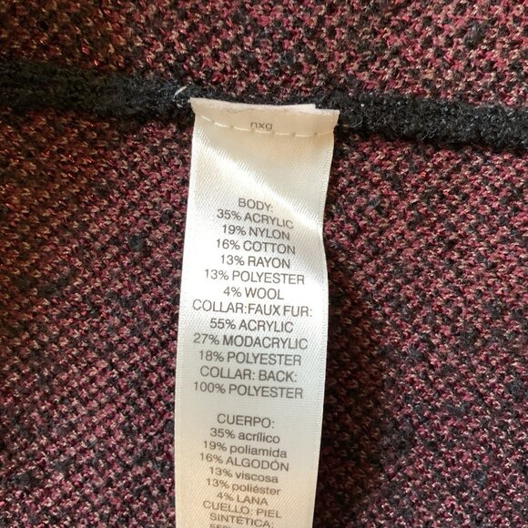 CHICO'S Sequin Beaded Cardigan Sweater Sz 3 (XL) Black/Red 3/4 Sleeve Faux Fur - Picture 16 of 16